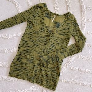 Free People Cardigan: Olive Green and Black, Size S